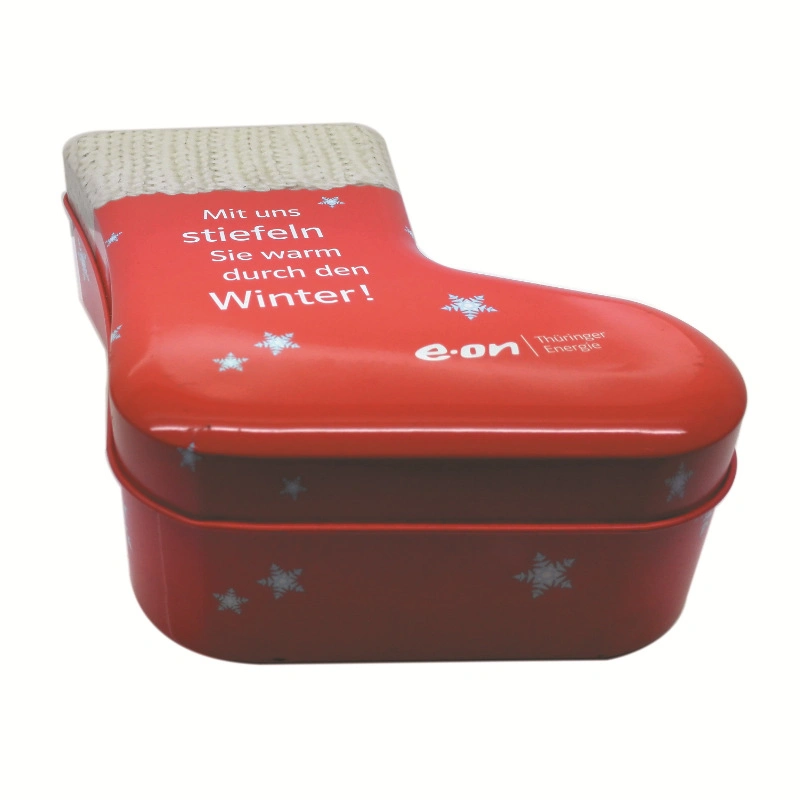 Custom Unique Decorative Christmas Stocking Sock Shaped Gift Packaging Tin Box