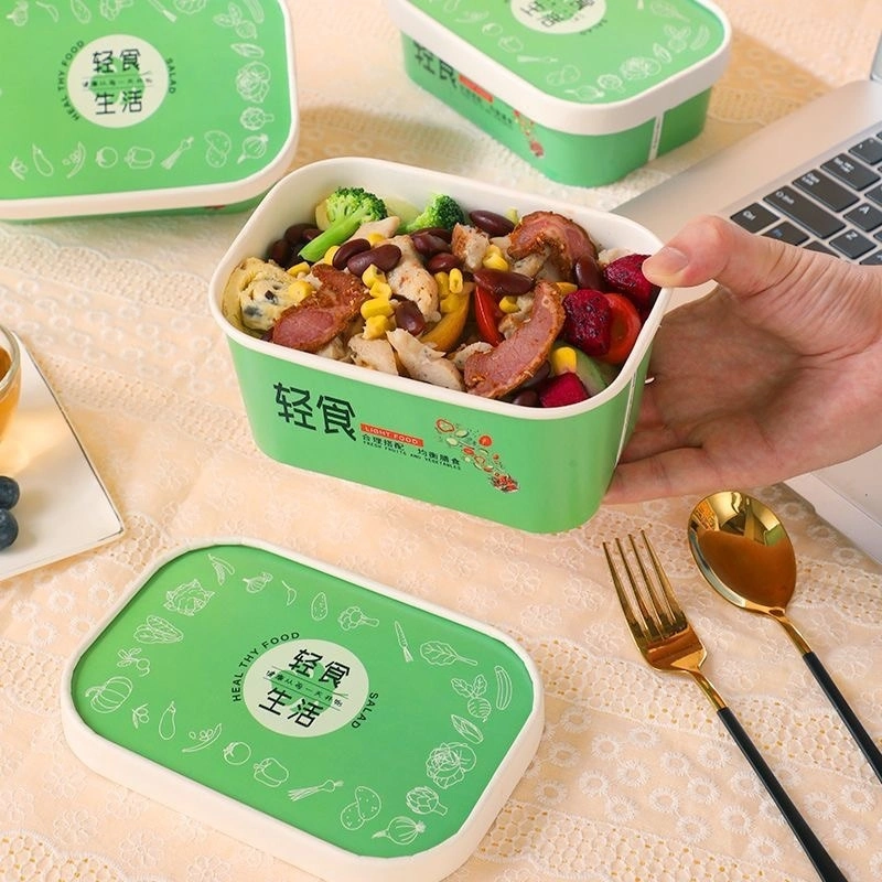 Custom Printed Fried Chicken Chips Kraft Paper Packaging Box Meal Bento Lunch Box with Lid Packing Pasta Salad Food Takeaway
