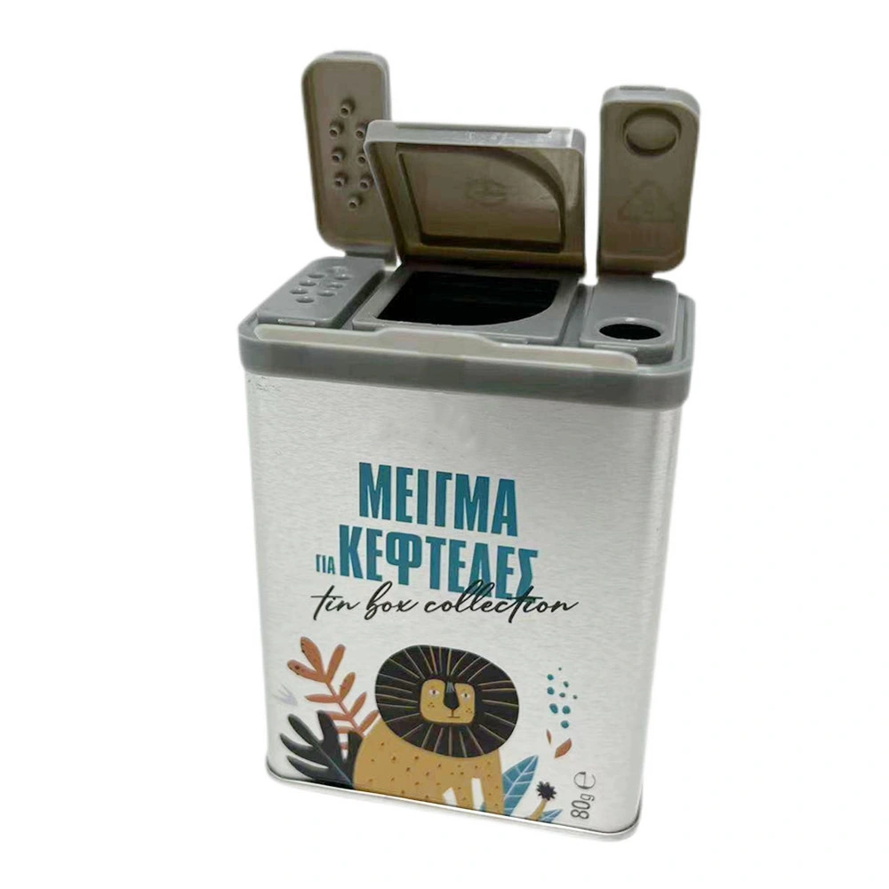 High Quality Tinplate Seasonings Container Recyclable Rectangular Metal Spice Shaker Tin Box for Spice Met