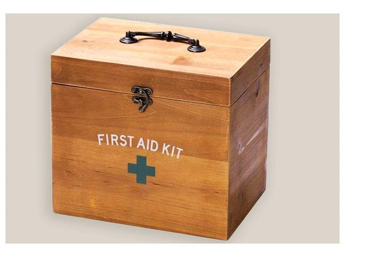 Solid Wood Flap Large Capacity Medicine Storage Box with Metal Handle