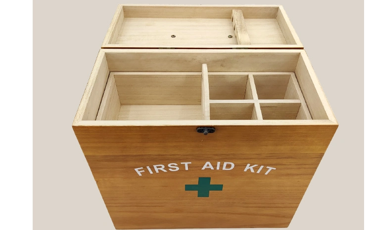 Solid Wood Flap Large Capacity Medicine Storage Box with Metal Handle