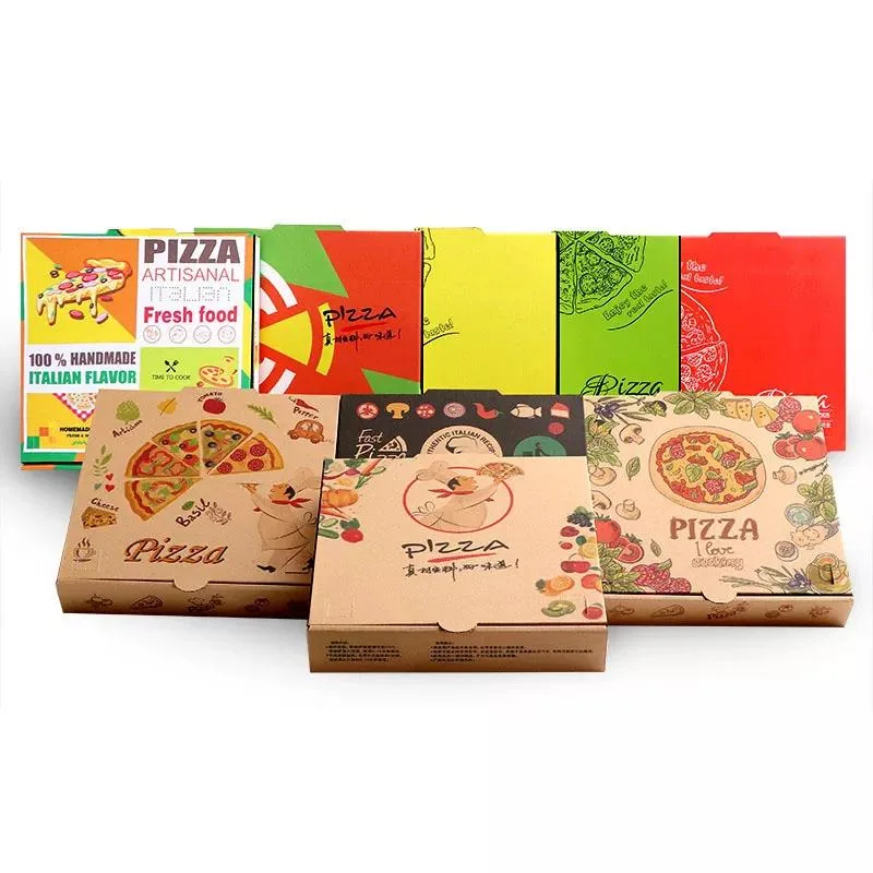 Custom Eco Friendly Durable Brown Corrugated Paper Fast Food Container Packaging Pizza Box with Printing Logo
