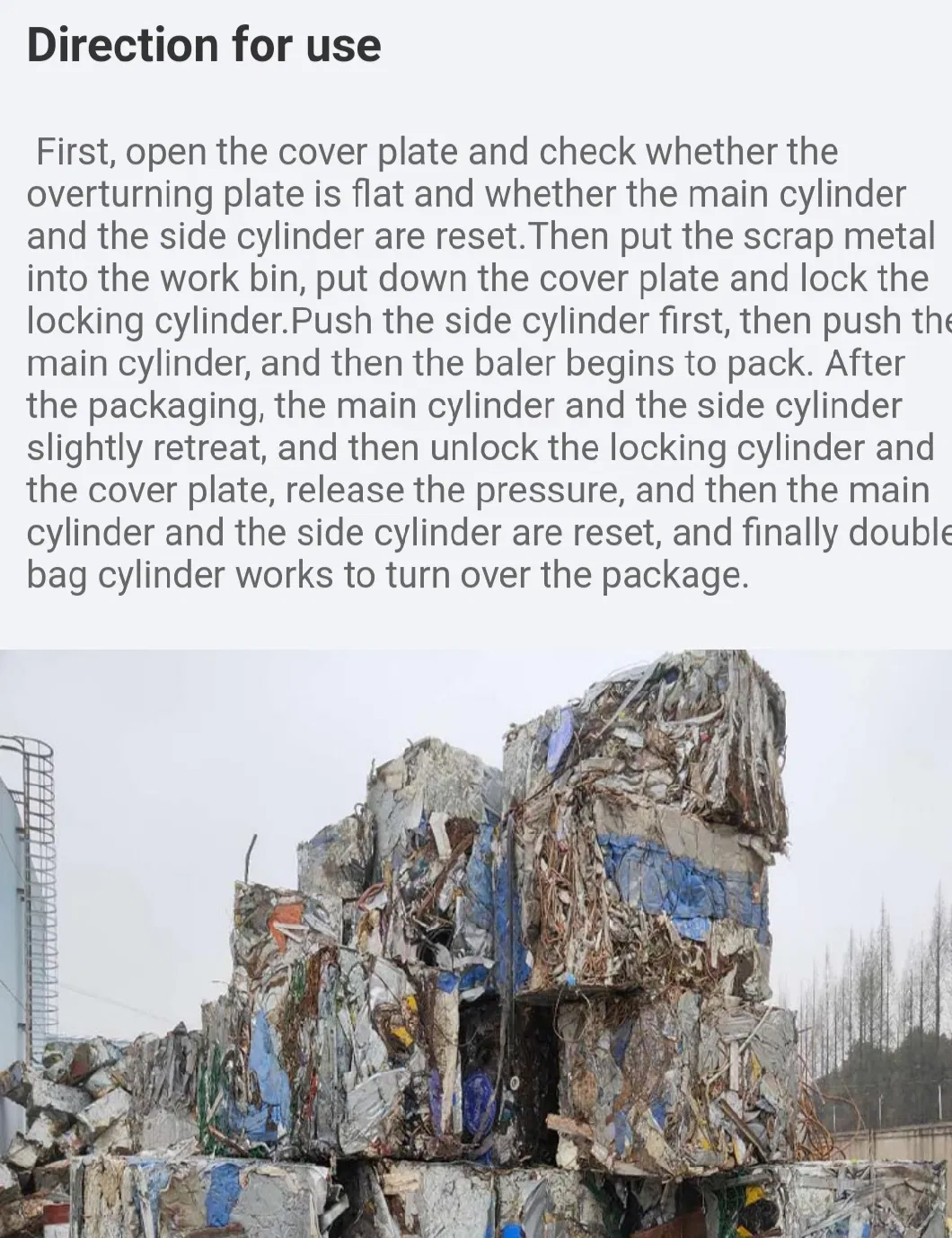 Hydraulic Scrap Metal Baler Recycling Waste Steel/Aluminum/Iron