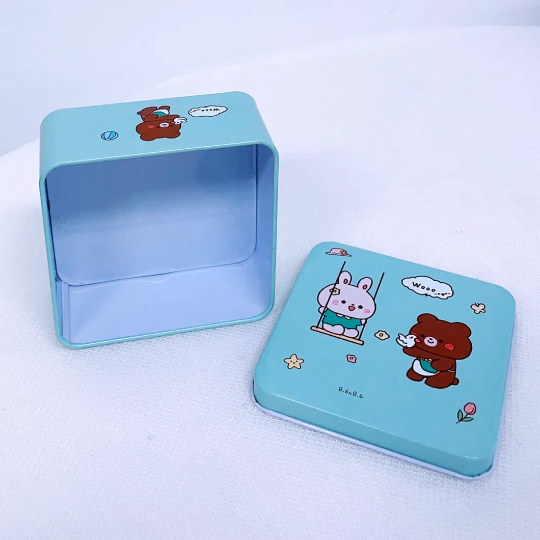 Cartoon Retro Mini Hairpin Accessories Square Tinplate Storage Tin Box