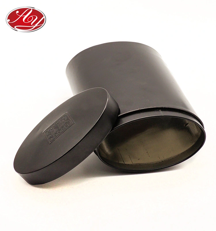 Oval Tea Coffee Bean Food Gift Metal Black Storage Packaging Tin Can