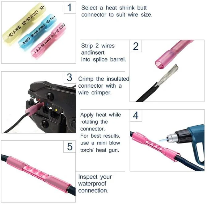 Waterproof Heat Shrink Wire Sleeve Butt Splice Connectors with CE RoHS