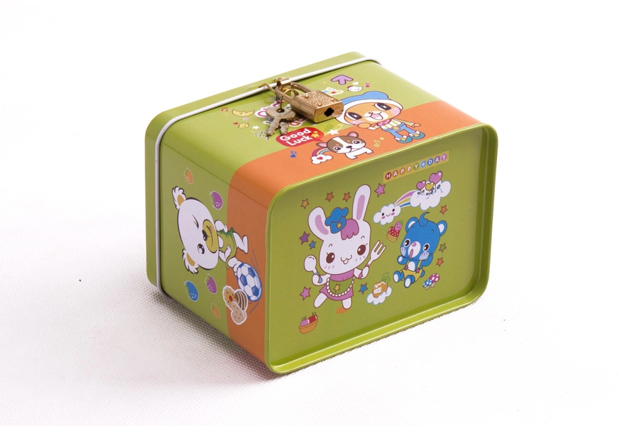 Fancy Kid Irregular Hinged Money Tin Box with Lock Lid Spider Man, Custom Printed Popular Coin Bank Metal Packaging