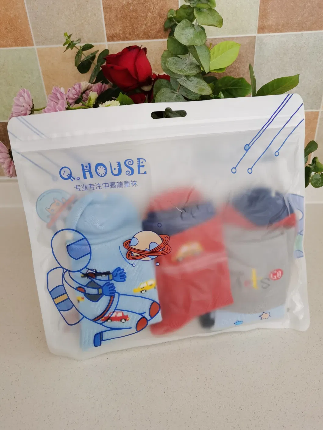 High Quality Wholesale Plastic Laminated Children Socks Package Bag with Zipper