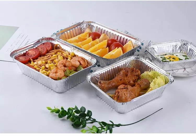 3003 8011 Large Square Al. Aluminum Tin Foil Pans /Cartons/Trays /Containers/ Boxes for Food with Cardboard Clear Lids 250ml Baking in Aluminium Container
