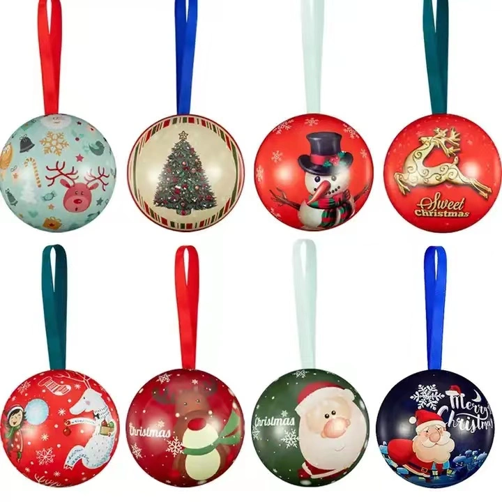 Factory Wholesale Small Christmas Tin Balls Decorated Tin Boxes Candy Tin Cans