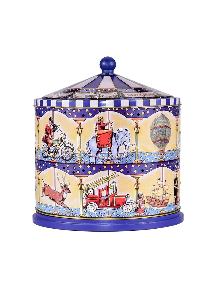 Decorative High Quality Round Carousel Music Cookie Tin Box with Embossing