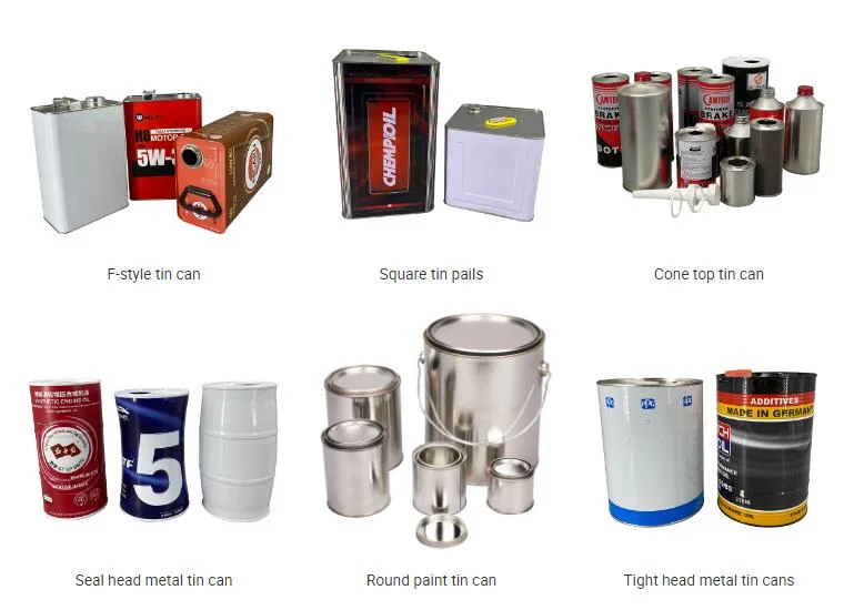 Custom 0.5L-5L F-Style Paint Cans Oblong Metal Cans with Plastic Lid and Handle /Large Pounching for Water Based Chemical