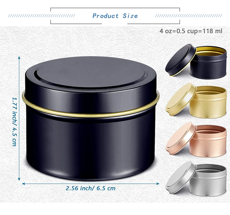 Wholesale 2oz 4oz 6oz 8oz Empty Round Scented Decorative Packaging Rose Gold Tin Can Container Jars Travel Black Candle Tins