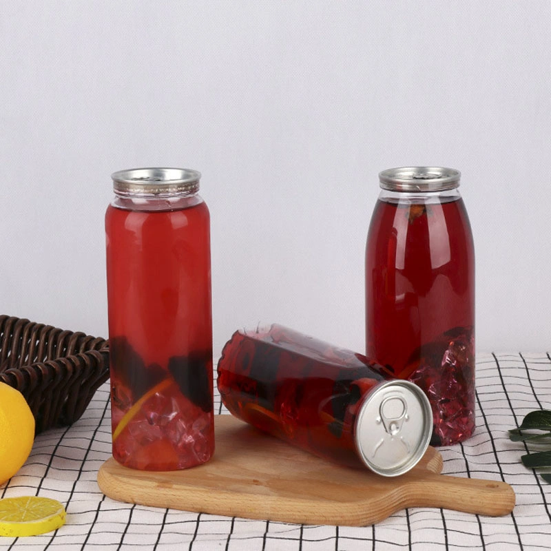 650ml Pet Clear Plastic Can Clear Plastic Cans Packaging with Pull Tab Aluminum Top with Sealing Machine