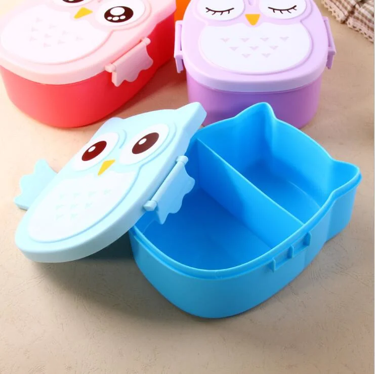Cute Kids Cartoon Owl Plastic Lunch Box Portable Bento Box Food Container Storage Box