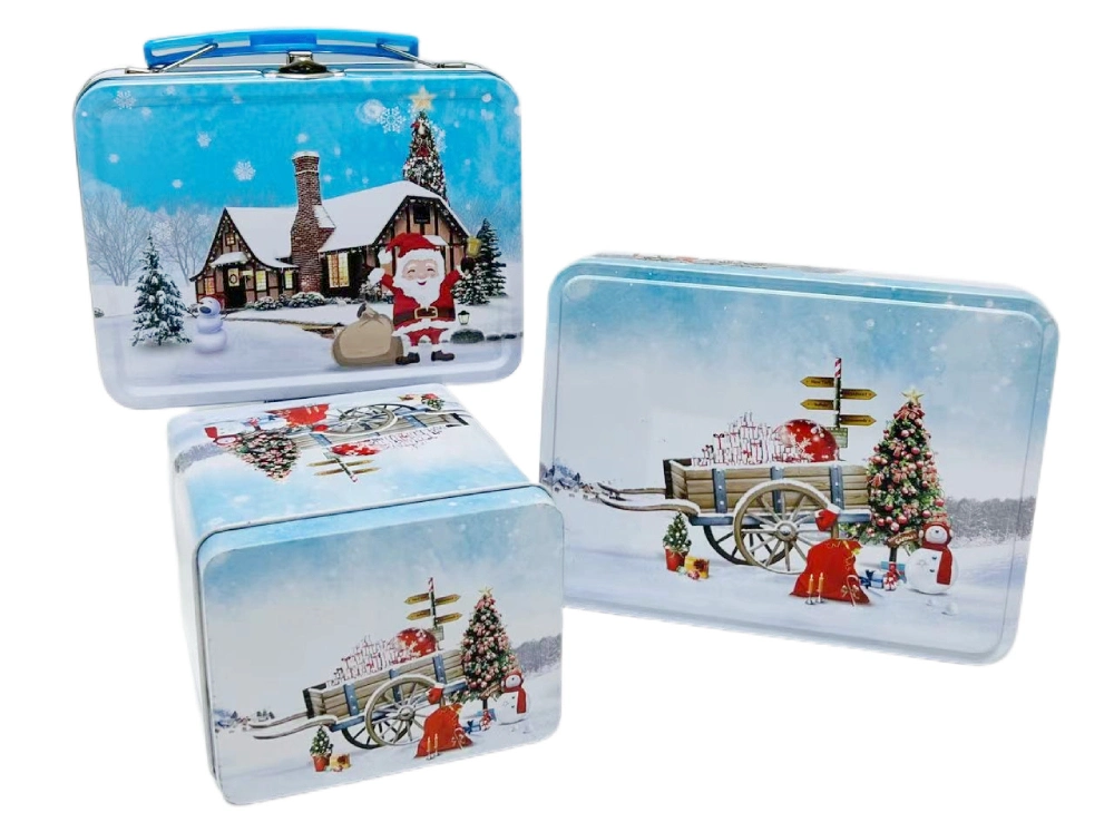 Luckytin Factory Custom Tinplate Container Rectangular Christmas Gift Metal Packaging Candy Chocolate Cookie Tin Box