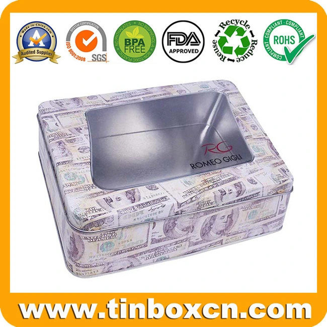 Large Rectangular Metal Window Tin Box with Clear PVC Transparent Lid