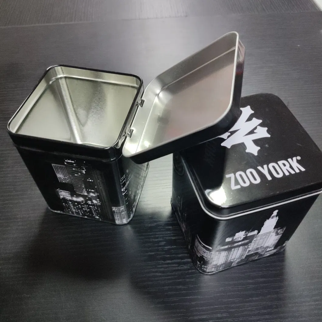 Custom Logo Empty Metal Square Tin Container Matt Black Metal Tin Box