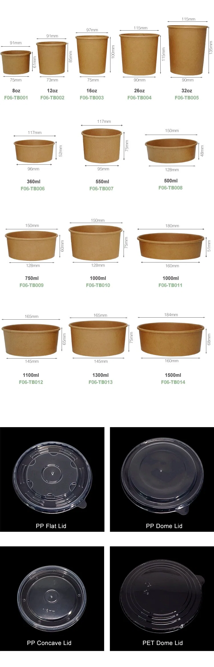 FDA/EU Paper Bowls Biodegradable Lunch Box Kraft Paper Food Packaging