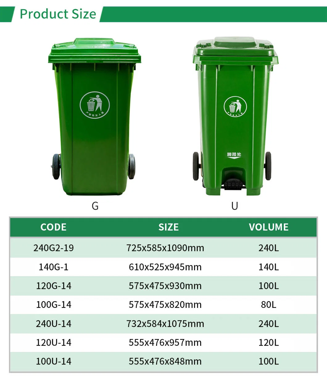 120 Liter Large Kitchen Garbage Can Waste Bin Plastic Trash Can with Wheels and Lids Green Dustbin