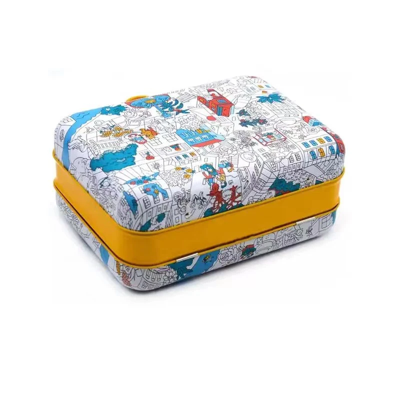 Custom Printed Food Grade Gift Boxes Hinged Lid Metal Lunch Tin Cans