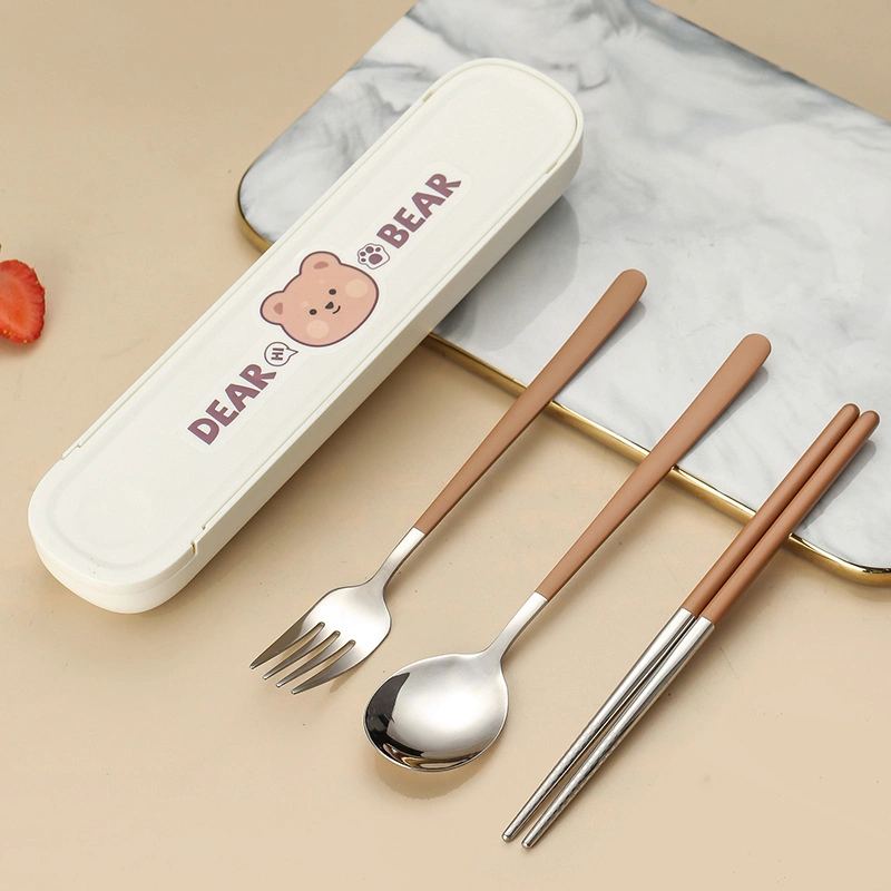 Drawing Cute Portable Tableware Fork Spoon Chopsticks Cutlery Sets Lunch Box