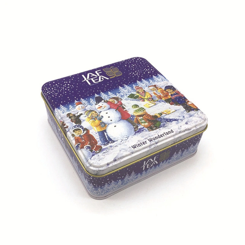 Custom Printed Chrismtas Square Biscuit Gift Packaging Candy Chocolate Tin Box