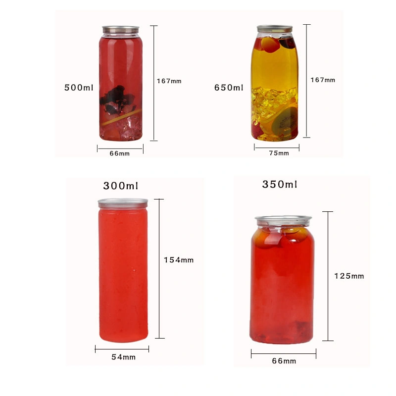 650ml Pet Clear Plastic Can Clear Plastic Cans Packaging with Pull Tab Aluminum Top with Sealing Machine