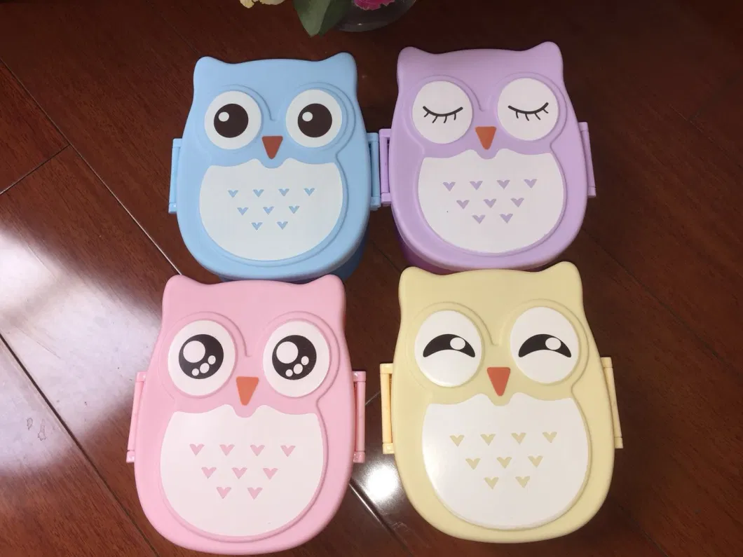 Cute Kids Cartoon Owl Plastic Lunch Box Portable Bento Box Food Container Storage Box