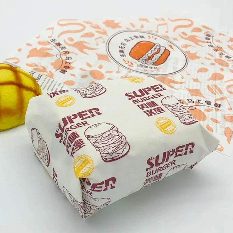 Custom Printed Waxed Wrap Paper for Hamburg Sandwich Fried Chicken Packaging