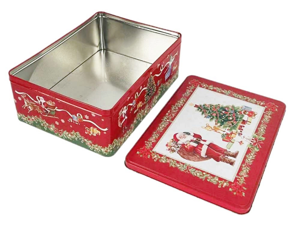 Custom Printed Rectangular Christmas Tin Box Food Grade Biscuit Tin Container