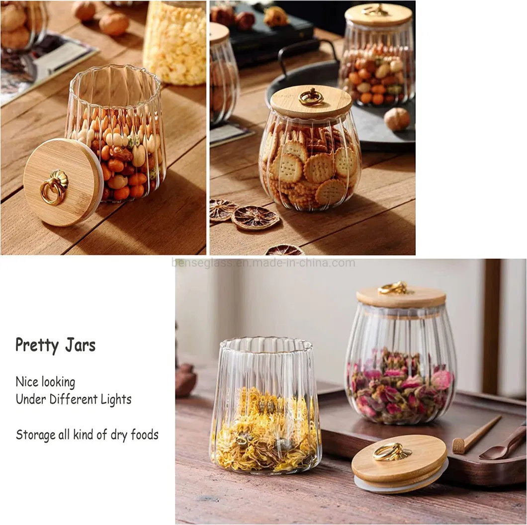 Glass Coffee Nuts Canister Airtight Storage Jar Petal Decorative Container with Bamboo Lid Metal Handle Easy to Grasp 700ml, 23 FL Oz