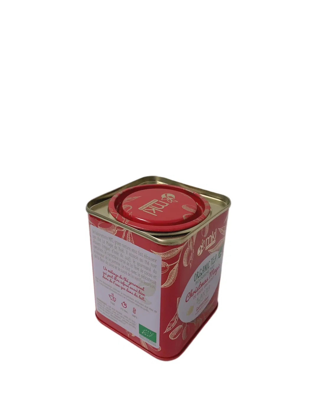 Square Shape Tea Tin Metal Tin Can Gift Box with Press Lid Tin Tea Packaging for 100g Tea Packaging Tin Box