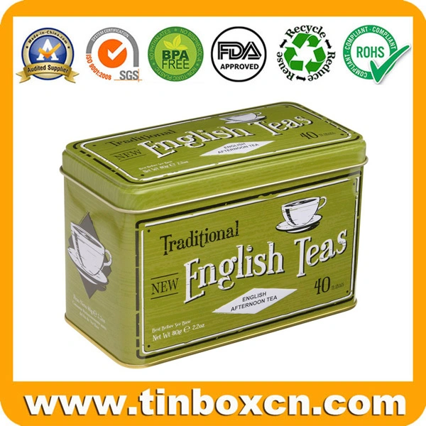 Embossed Rectangular Metal Tea Tin Container for Large Tea Caddy