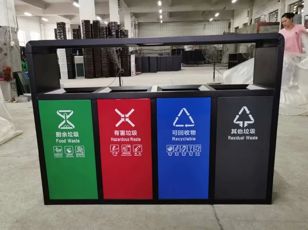 Metal Waste Garbage Recycle Trash Can Bin Black Trash Can