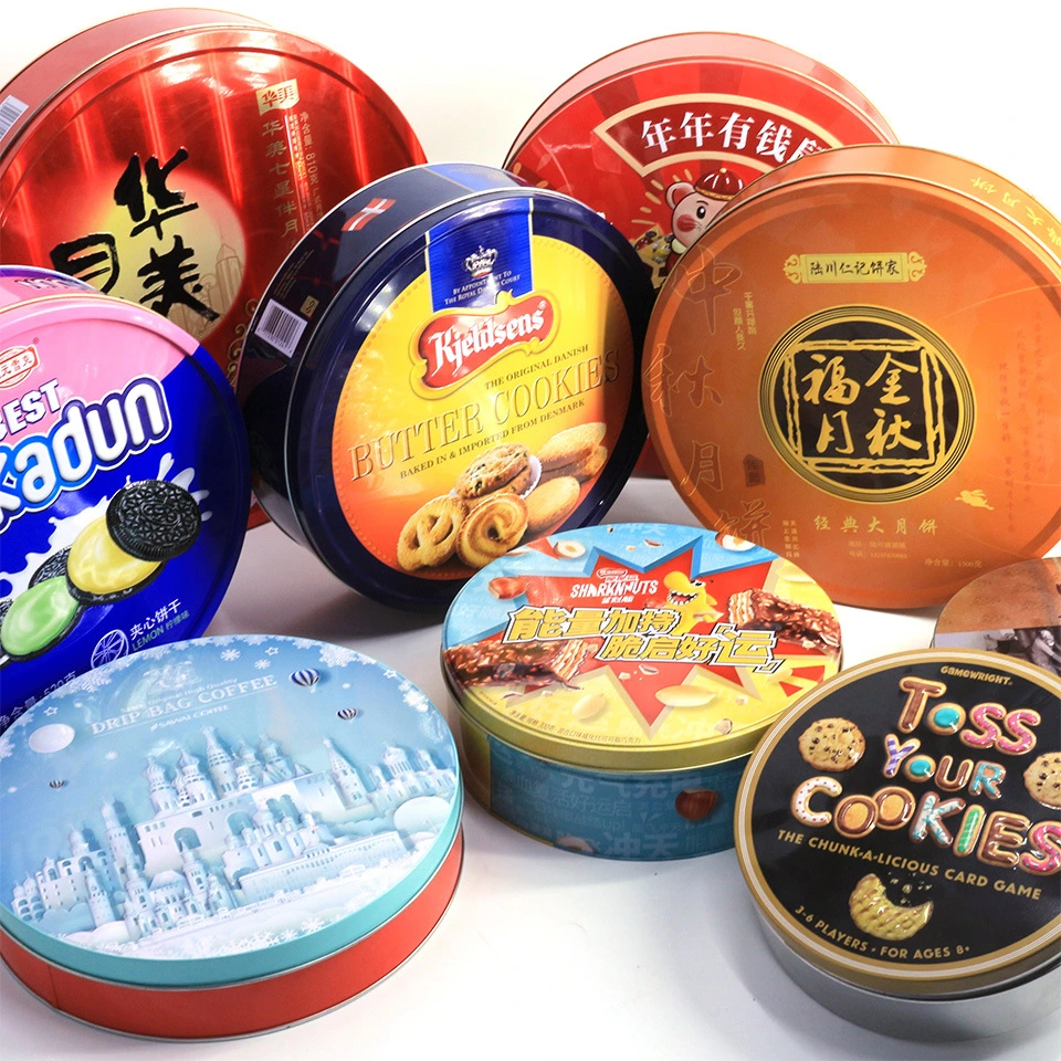 Custom Round Gift Weding Candy Biscuit Packaging Container Metal Cookie Tin Box