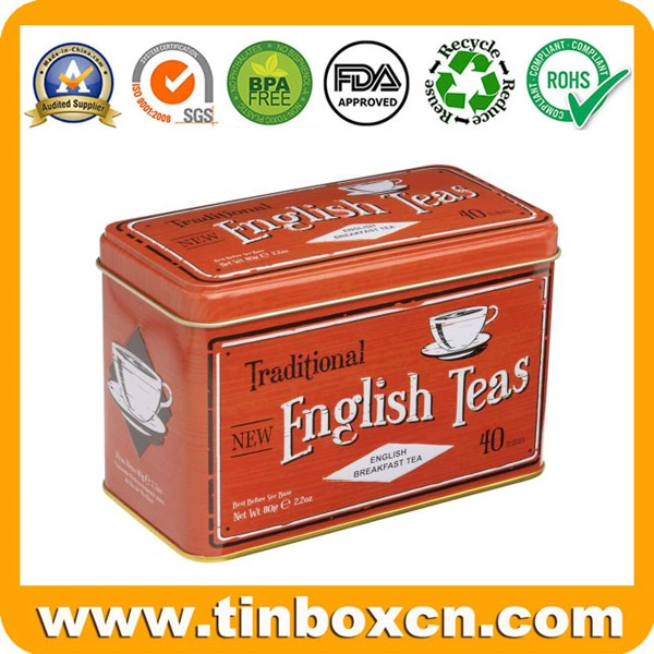Embossed Rectangular Metal Tea Tin Container for Large Tea Caddy
