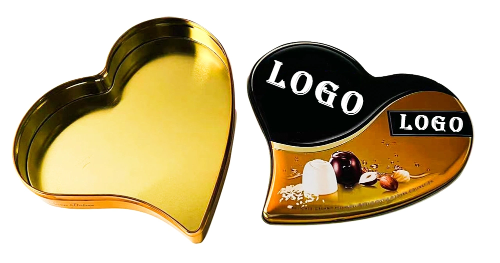 Custom Tinplate Valentine Day Packaging Black Heart Shaped Metal Box Food Packaging Vold Tin Jar