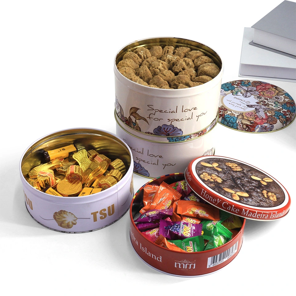Custom Round Gift Weding Candy Biscuit Packaging Container Metal Cookie Tin Box