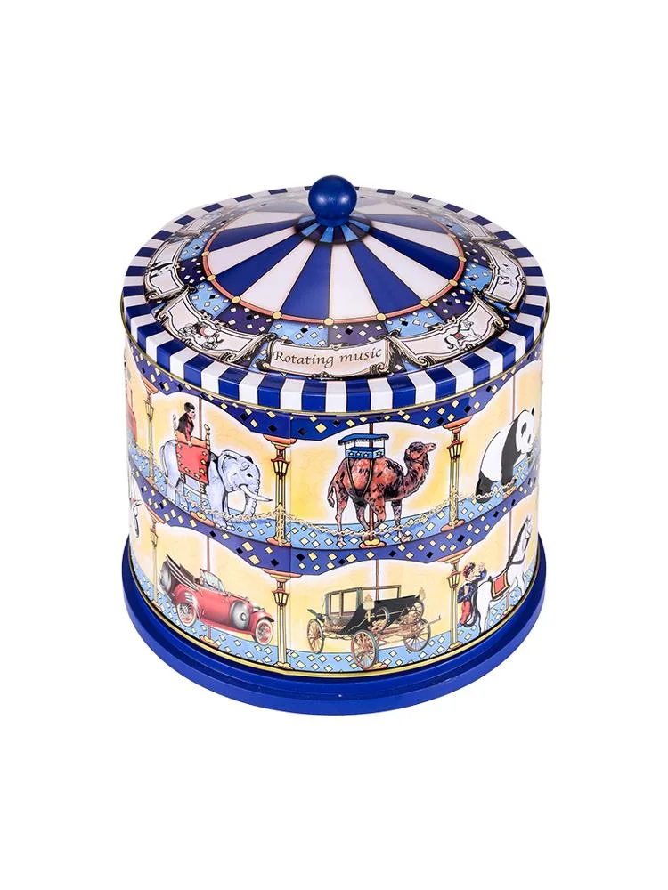 Decorative High Quality Round Carousel Music Cookie Tin Box with Embossing