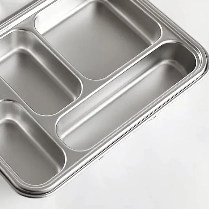 Oumego Food Grade Rectangular Metal Aluminium Loncheras 5 Compart Stainless Steel Tin Bento Lunch Box Fiambreras Infantil