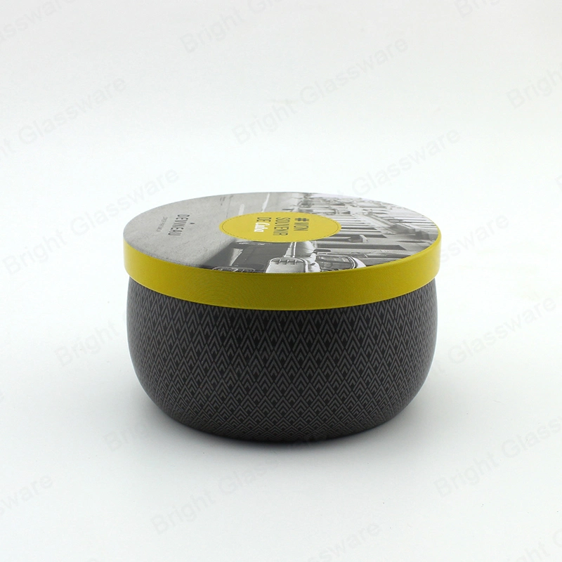 Elegant Black Round Metal Candle Jar Travel Tin Box with Custom Printing