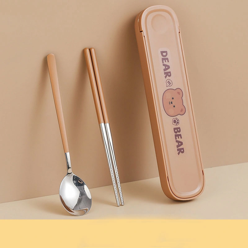 Drawing Cute Portable Tableware Fork Spoon Chopsticks Cutlery Sets Lunch Box