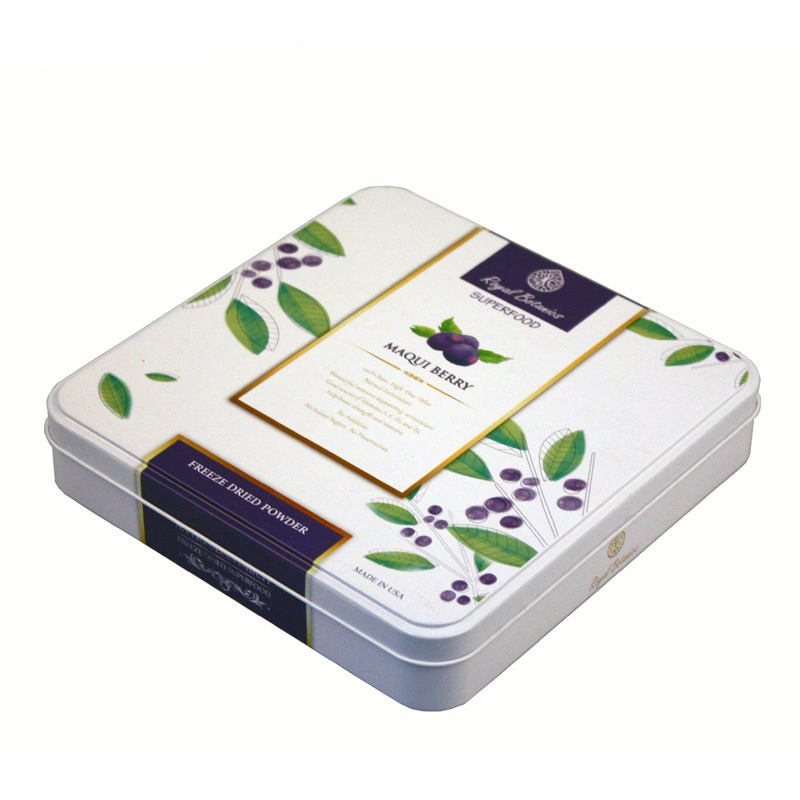 Custom Thin Biscuit Chocolate Flower Tea Fruit Tea Packaging Square Tin Box