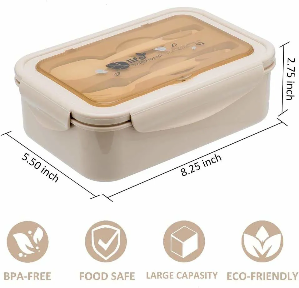 Portable BPA Free Cute Color Tiffin Lunch Box Kids Microwave Safe 3 Compartments Reusable Plastic Bento Kid&prime;s Boxes with Cutlery