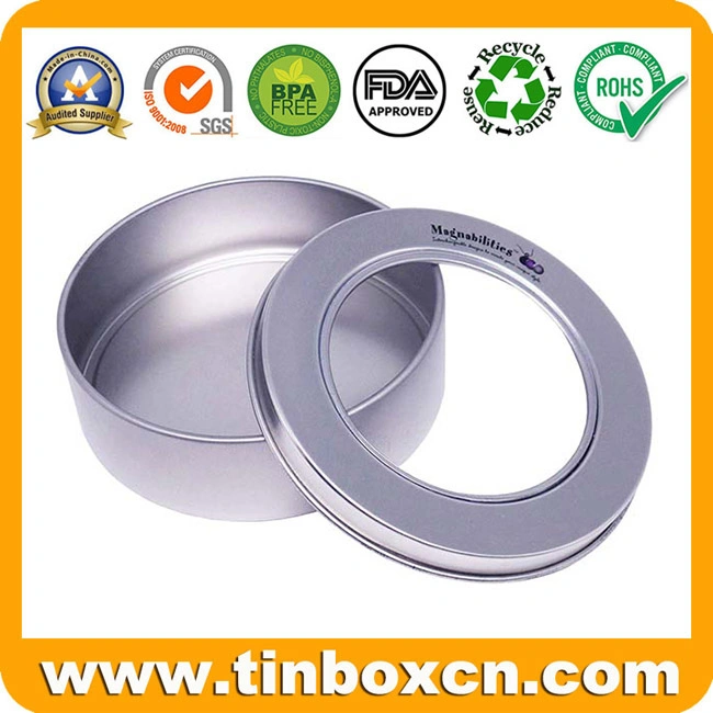 Chinese Factory Metalic Box Round Can Clear Window Tin for Candle Candy