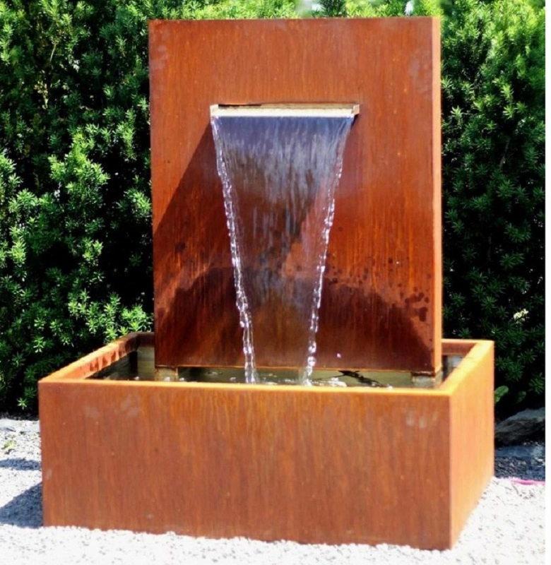 Free Standing Corten Steel Pond Wall + Waterfall Outdoor Fountain