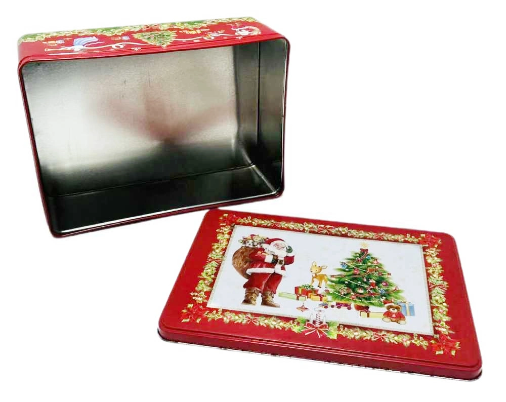 Custom Printed Rectangular Christmas Tin Box Food Grade Biscuit Tin Container