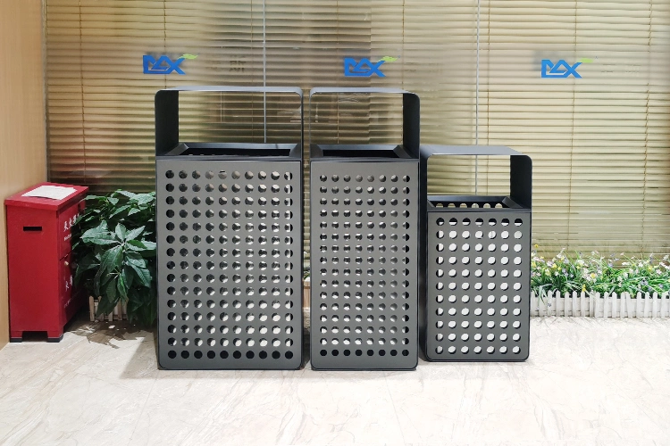 Customized Environmentally Friendly Street Outdoor Metal Two Sides Open Square Trash Can