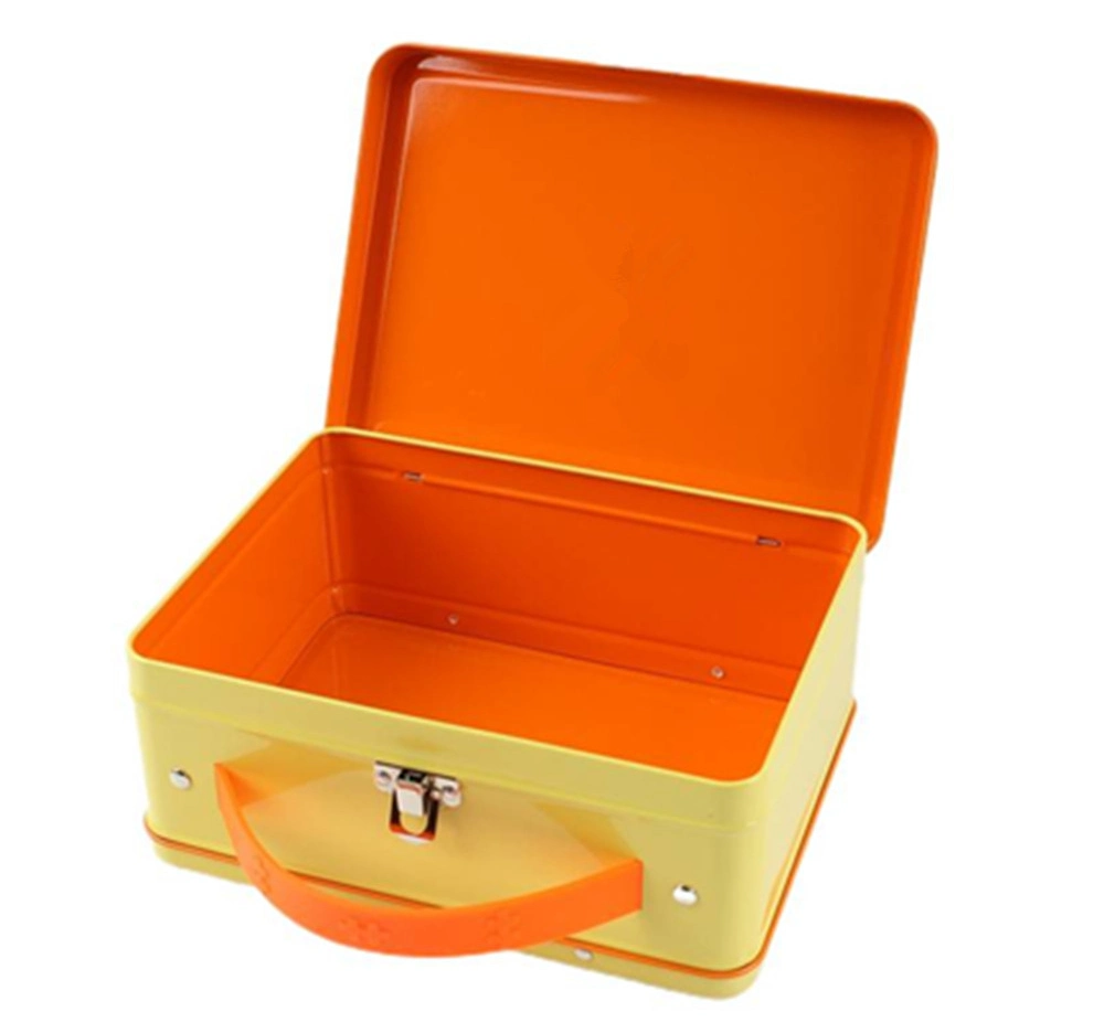 China Wholesale Handbag Tin Packaging Rectangular Metal Suitcase Food Grade Kids Tin Lunch Box